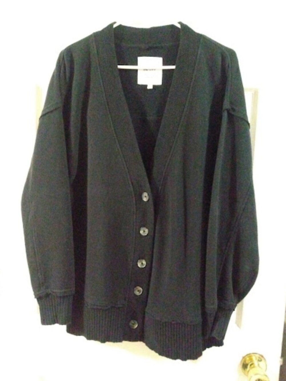 Aerie Relaxed Oversized Black Fleece 5 Button Cardigan Size M